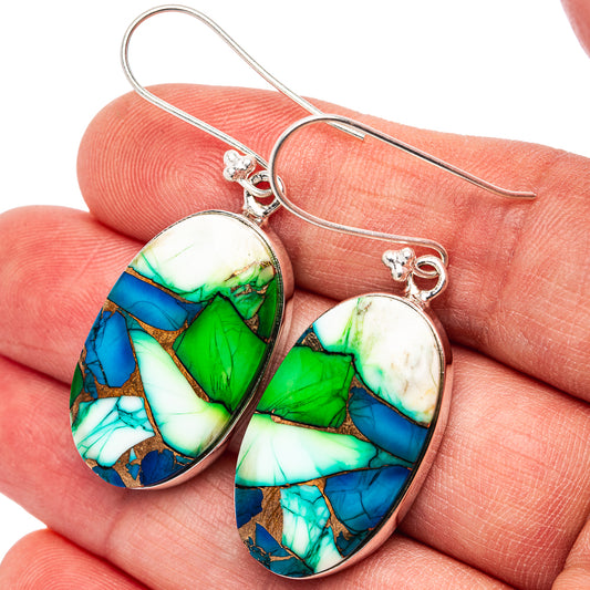 Premium Peacock Dahlia Turquoise Earrings 1 7/8" (.925 Sterling Silver)