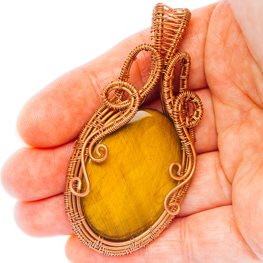 Tiger's Eye Wire Wrap Pendant 2 3/4" (Copper)