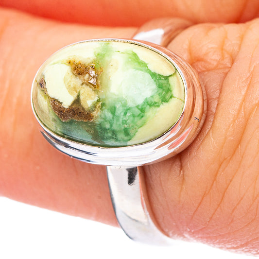 Variscite ring in .925 sterling silver with oval green and yellow cabochon stone