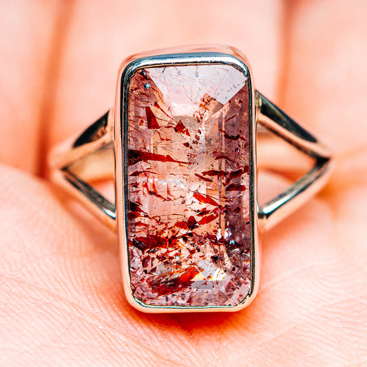 Size 7 sterling silver ring featuring a faceted maroon lepidocrocite stone