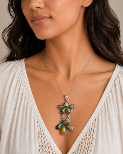 Exclusive Ribbon Royston Turquoise Pendant 2 3/4" (.925 Sterling Silver)