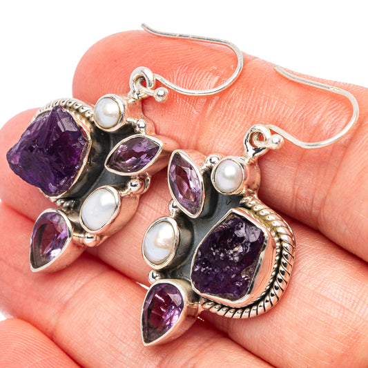 Amethyst, Cultured Pearl Earrings 1 5/8" (925 Sterling Silver) E2399