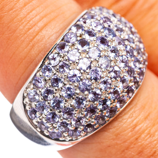 Sterling silver tanzanite ring with oval pavé gemstone cluster