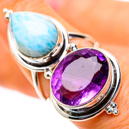 Large Amethyst, Larimar 925 Sterling Silver Ring Size 7.25 (925 Sterling Silver) RING139494