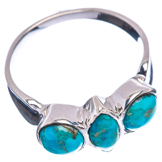 Sterling silver turquoise ring with three blue oval cabochon stones, size 8