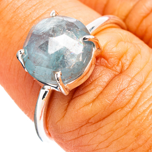 Faceted aquamarine ring, size 7, .925 sterling silver bezel with oval blue gemstone