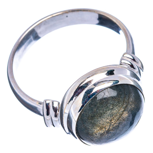 Sterling silver labradorite ring with oval dark blue-green cabochon bezel