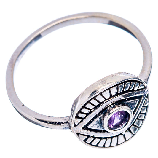 Sterling silver amethyst eye ring size 6.75, side view of purple stone and ornate band
