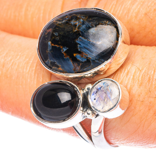 Pietersite, Black Onyx, White Quartz 925 Sterling Silver Ring Size 9 (925 Sterling Silver) R6160