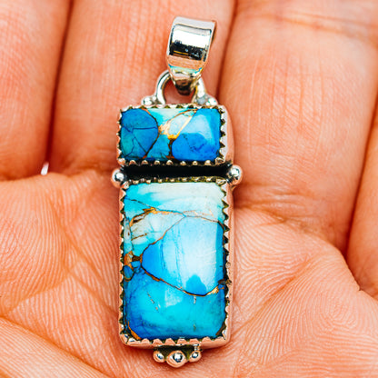Ice Blue Dahlia Mohave Turquoise Pendant 1 1/2" (.925 Sterling Silver)