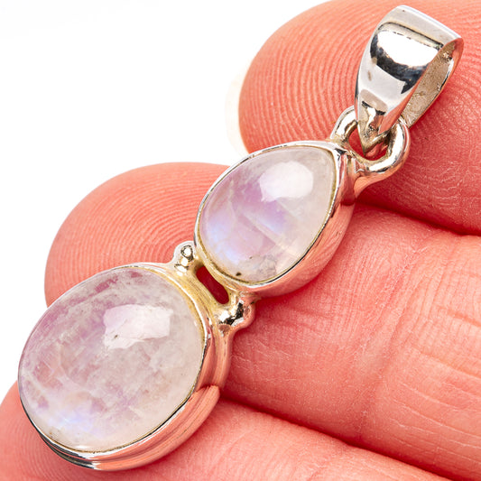 925 sterling silver oval moonstone pendant with pink-lavender iridescence and bail