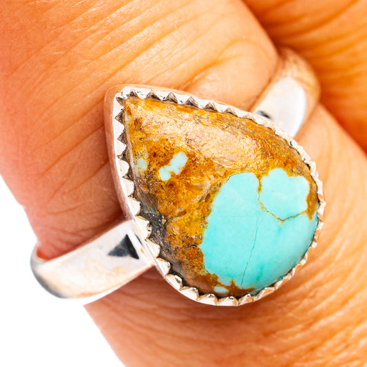 Turquoise sterling silver ring with oval stone, rugged bezel setting and natural matrix
