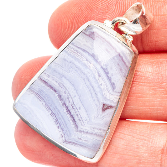 Sterling silver pendant with blue lace agate rectangular stone and top bail