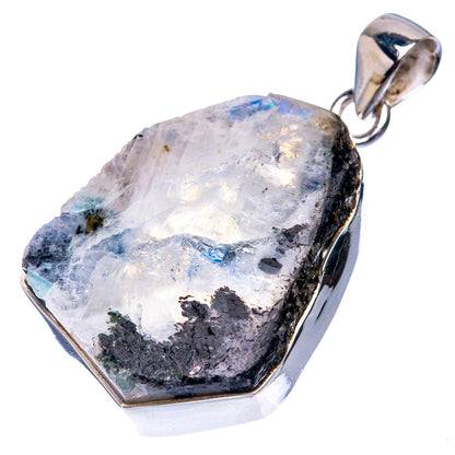 Raw Rainbow Moonstone Pendant 1 5/8" (925 Sterling Silver) P39273