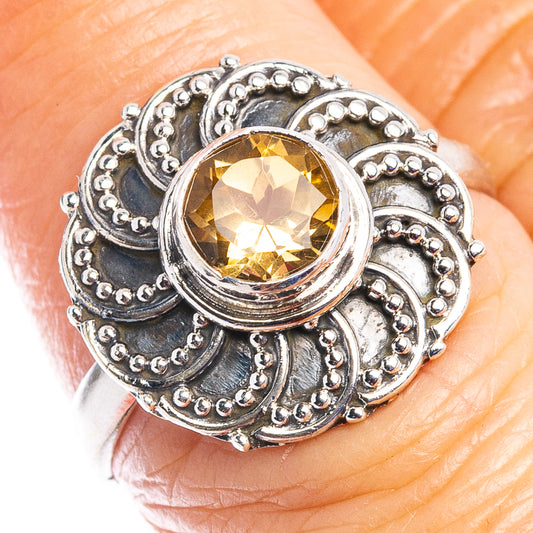 Round citrine yellow gemstone 925 sterling silver filigree ring