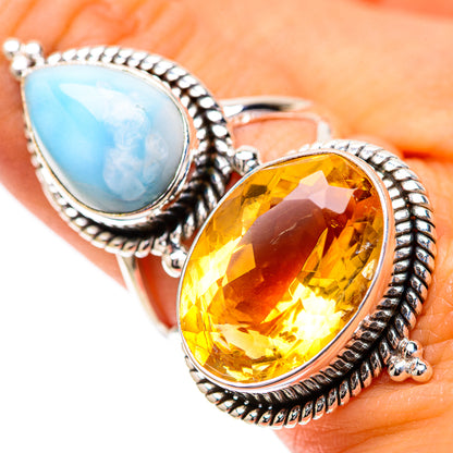 Large Faceted Citrine, Larimar Ring Size 8.5 (925 Sterling Silver) RING139095
