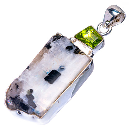 Raw Rainbow Moonstone, Peridot Pendant 2 1/8" (925 Sterling Silver) P39272