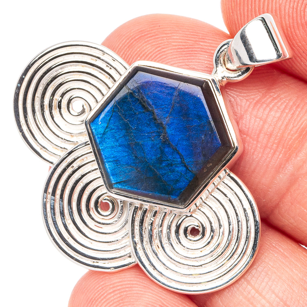Premium Labradorite, Amethyst Pendant 1 3/8" (925 Sterling Silver) P45009
