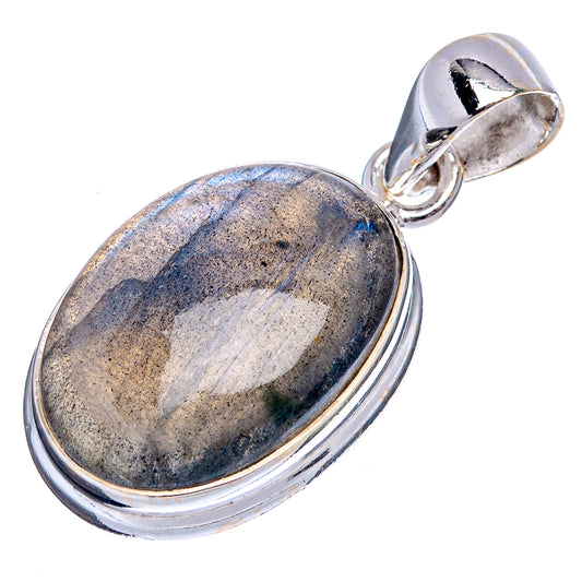 Oval labradorite pendant in .925 sterling silver bezel with silver bail loop