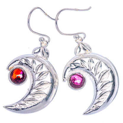 Garnet Moon Earrings 1 5/8" (925 Sterling Silver) E1025