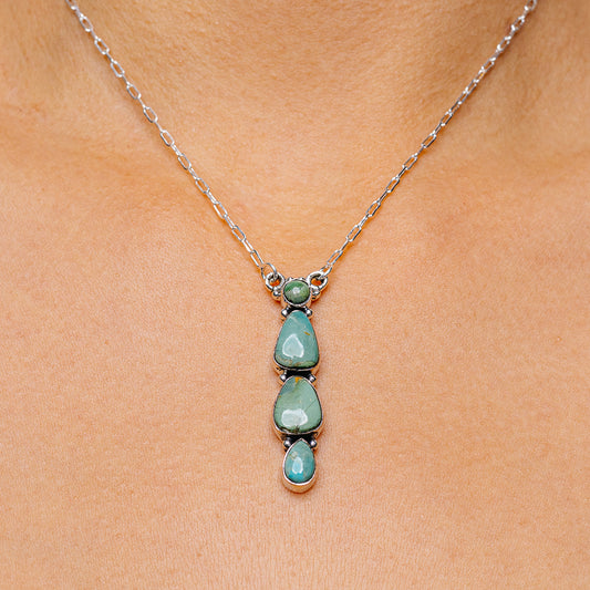925 sterling silver turquoise drop necklace with three teardrop gemstones on chain