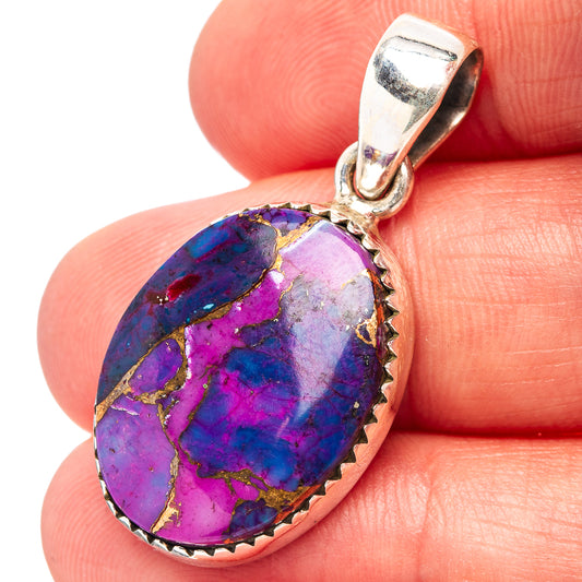 Oval purple and blue turquoise pendant with sterling silver bezel and bail