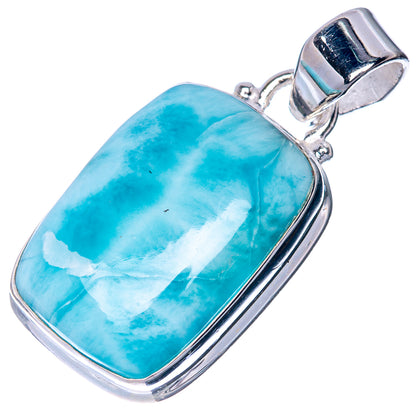 Rectangular blue larimar gemstone pendant in polished sterling silver bezel setting