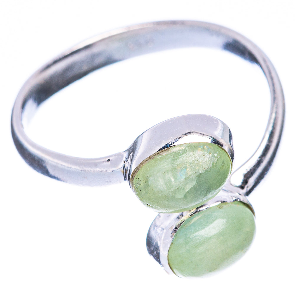 Adjustable 925 sterling silver ring with two oval green prehnite stones
