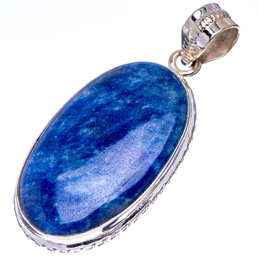 Oval blue dumortierite pendant .925 sterling silver bail, polished bezel frame.