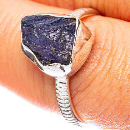 925 sterling silver ring with dark blue tanzanite stone, textured shank