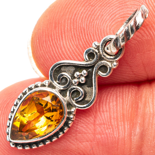 Citrine Dainty Pendant 1 1/8" (.925 Sterling Silver)