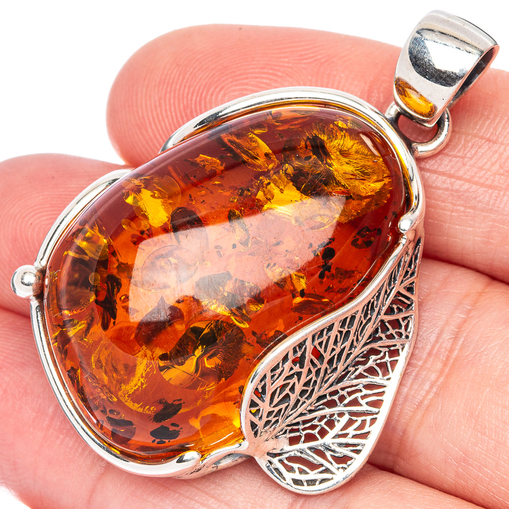 Ana Silver Co Baltic Amber Pendant 1 3/4" (925 Sterlnig Silver)