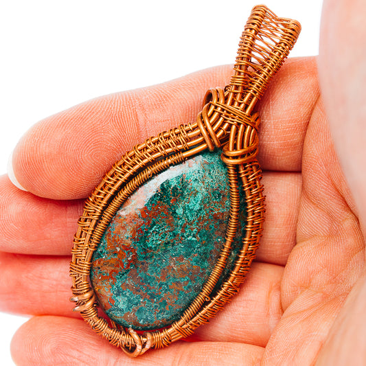 Azurite Wire Wrap Pendant 2 5/8" (Copper)