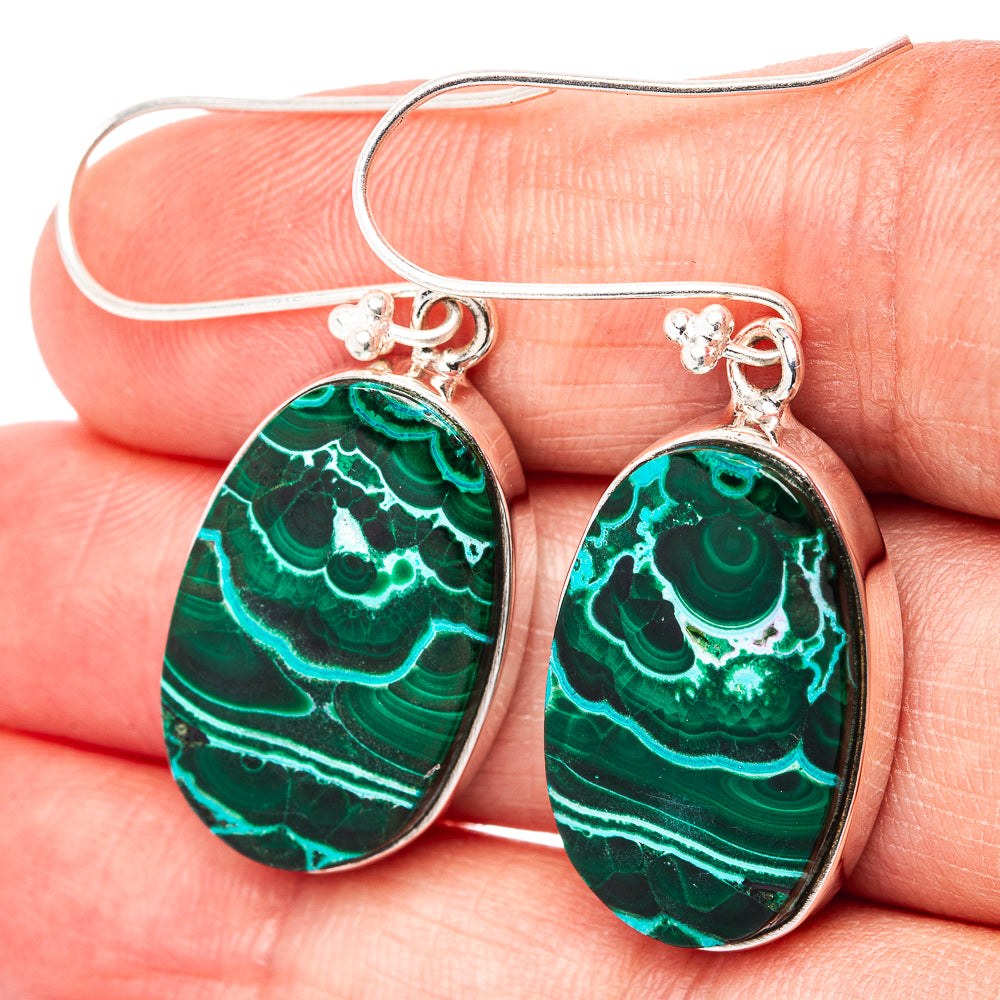 Premium Malachite In Chrysocolla Earrings 1 3/4" (.925 Sterling Silver)