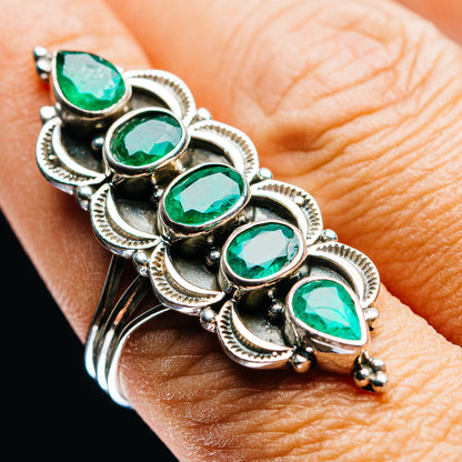 Exclusive 5-Gemstone Faceted Zambian Emerald Ring Size 9 (.925 Sterling Silver)