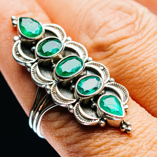 Exclusive 5-Gemstone Faceted Zambian Emerald Ring Size 9 (.925 Sterling Silver)