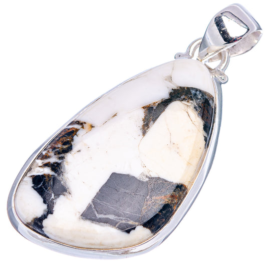 Sterling silver oval stone pendant with white and dark mottled cabochon