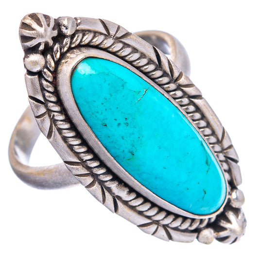 Turquoise oval statement ring, .925 sterling silver adjustable band with textured border