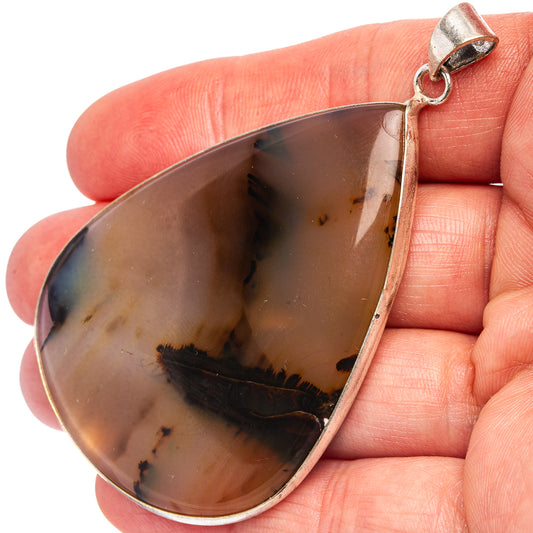 Silver-plated Montana agate teardrop pendant with smoky brown stone and loop bail