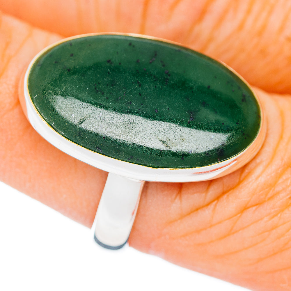 Premium Nephrite Jade Ring Size 7.25 Adjustable (.925 Sterling Silver)