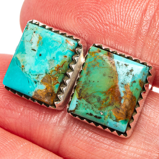 Square turquoise stone earrings with .925 sterling silver bezels