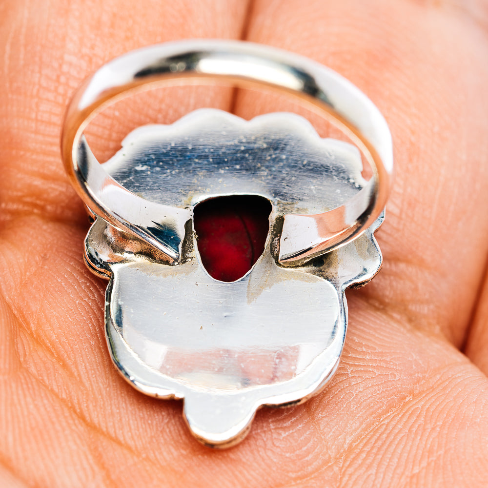 Red Dahlia Turquoise Ring Size 7.5 (.925 Sterling Silver)