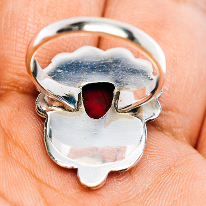 Red Dahlia Turquoise Ring Size 7.5 (.925 Sterling Silver)