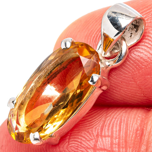 Faceted citrine pendant, .925 sterling silver, oval amber gemstone with prongs