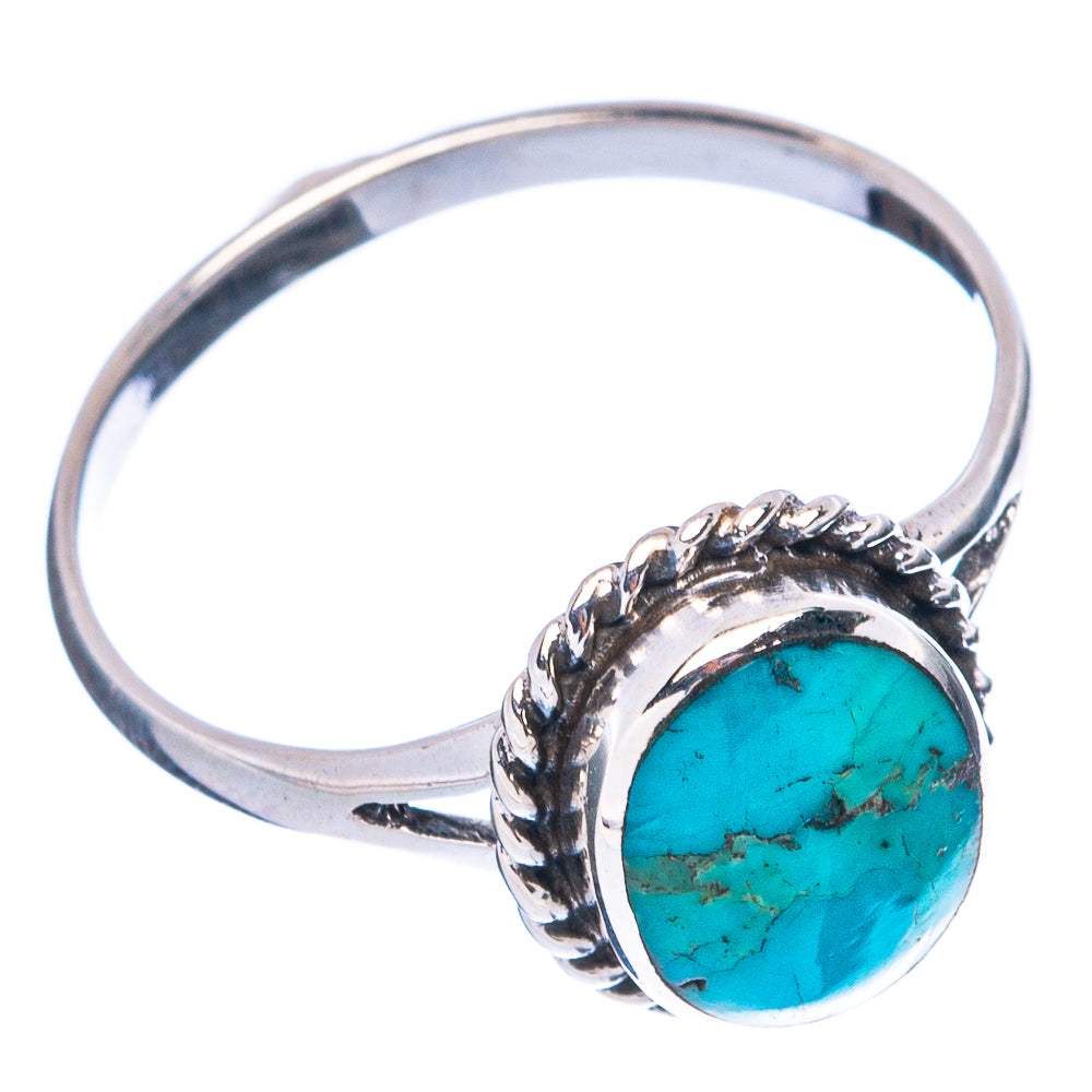Sterling silver turquoise cabochon ring with rope-detail bezel, size 7.75