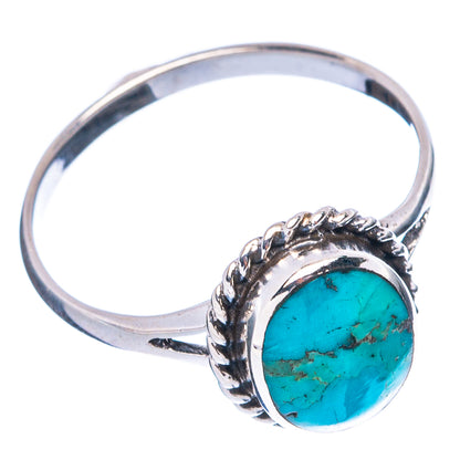 Sterling silver turquoise cabochon ring with rope-detail bezel, size 7.75