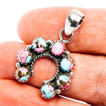 Exclusive Southwestern Style Cotton Candy Turquoise Naja Pendant 1 1/4" (.925 Sterling Silver)