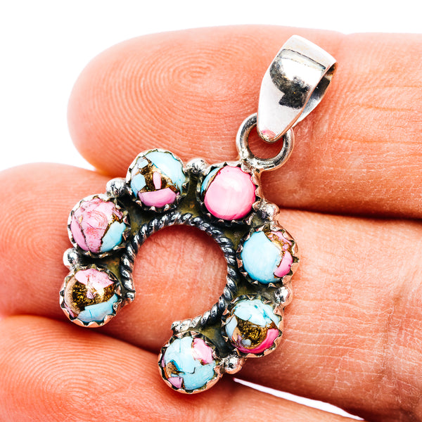 Exclusive Southwestern Style Cotton Candy Turquoise Naja Pendant 1 1/4" (.925 Sterling Silver)