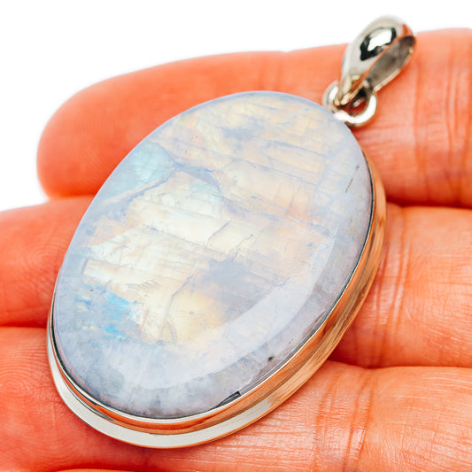 Rainbow Moonstone Pendant 1 7/8" (German Silver)