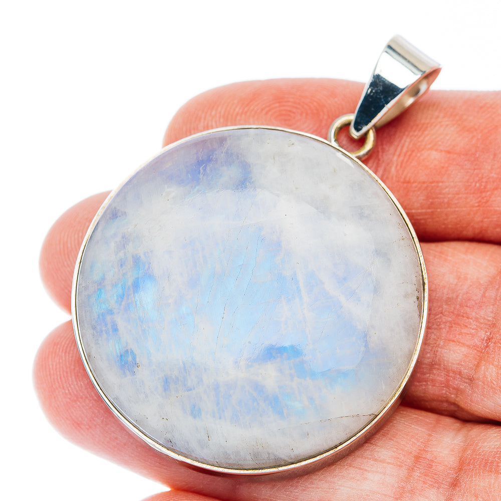 Huge Premium Rainbow Moonstone Pendant 1 7/8" (.925 Sterling Silver)